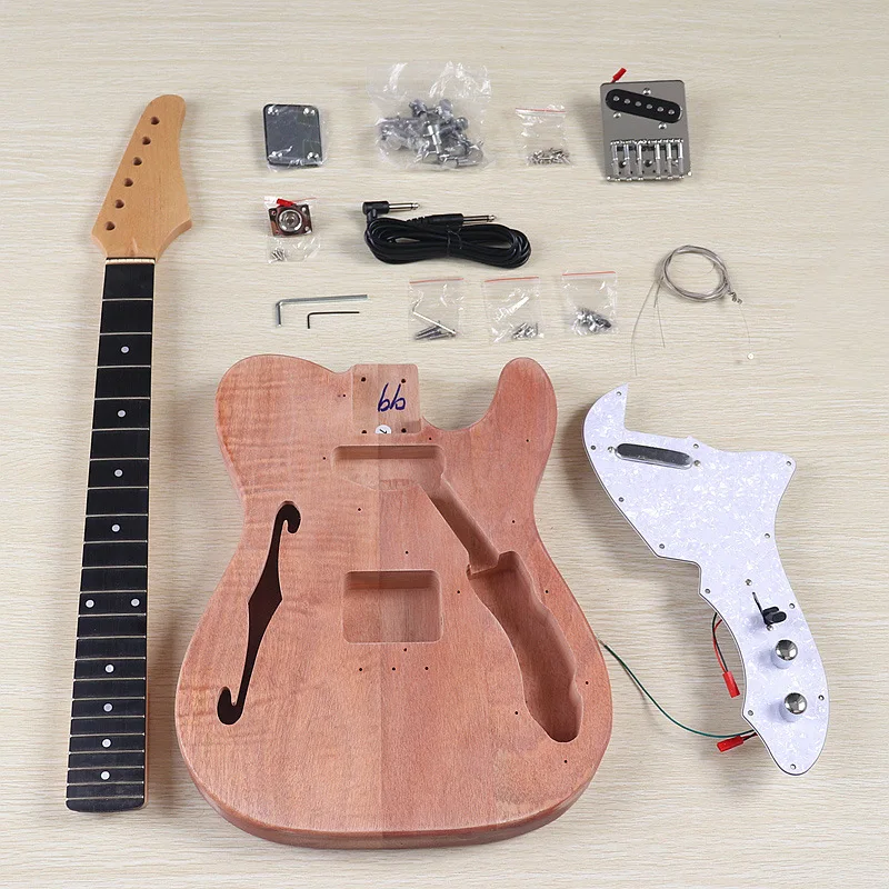 

Single-f-hole electric guitar DIY semi-finished kit - Modified guitar body and neck with maple and agathis woods