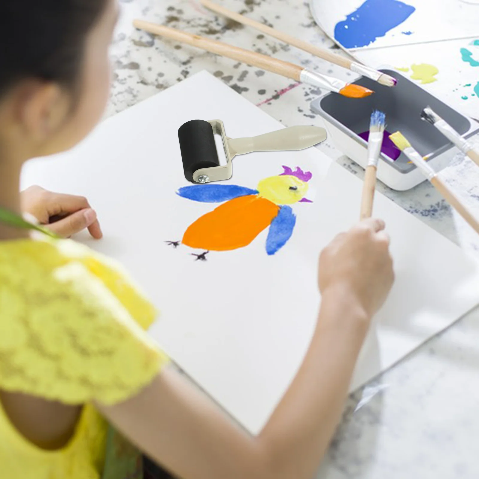 6 uds. Herramienta de frotamiento de impresión para niños, herramientas artesanales de bricolaje, rodillos, pegamento, impresión de goma, tinta plástica