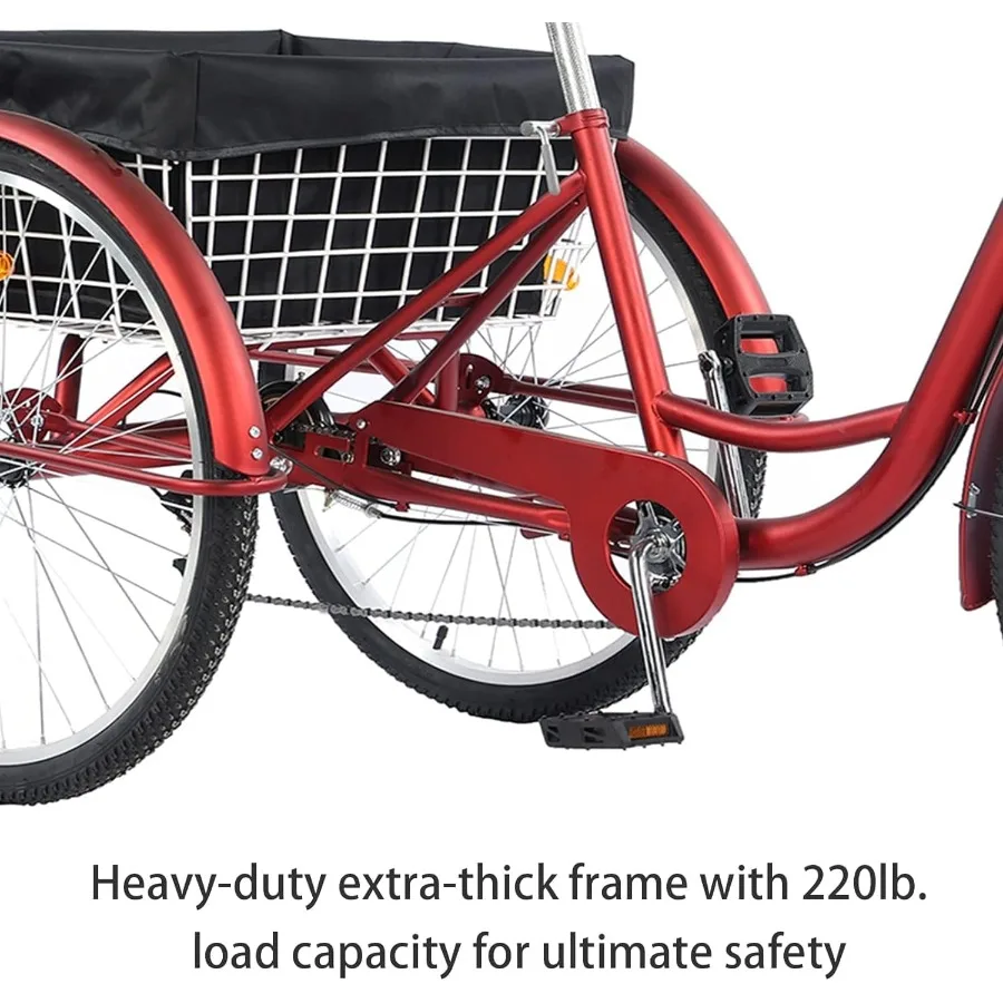 24 26 دراجة ثلاثية العجلات للكبار 7 سرعات 3 عجلات دراجات جبلية ثلاثية العجلات مع سلة مسند الظهر مقعد لكبار السن والنساء والرجال متعددة #5