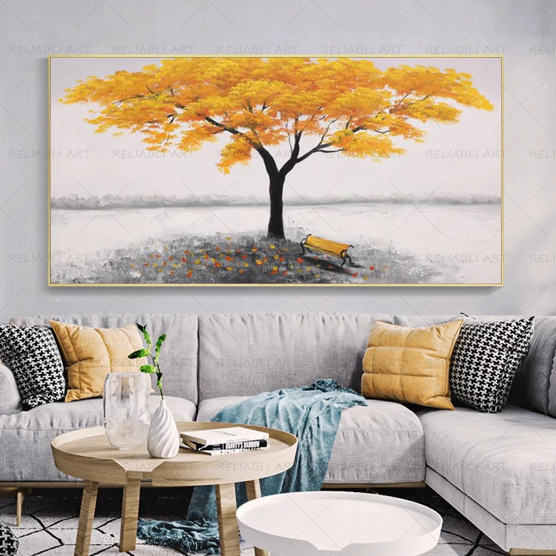 Golden Rich Tree Painting Home Decor Light Luxury Canvas Prints Wall Art Pictures For Living Room Abstract Home Decor No Frame