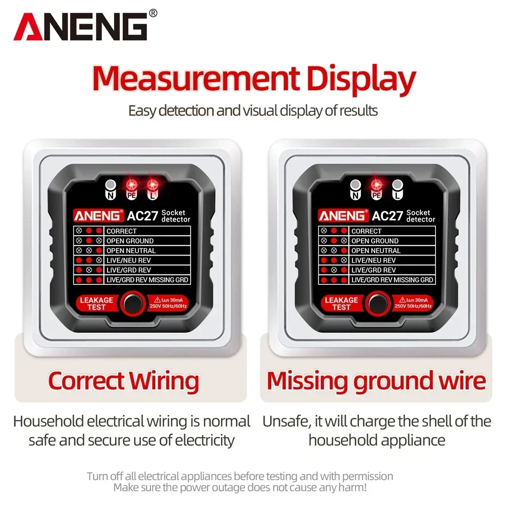 ANENG AC27 Socket Tester Voltage Test Socket Detector Ground Zero Line Polarity Phase Check Tool Circuit Checker EU/US Plug