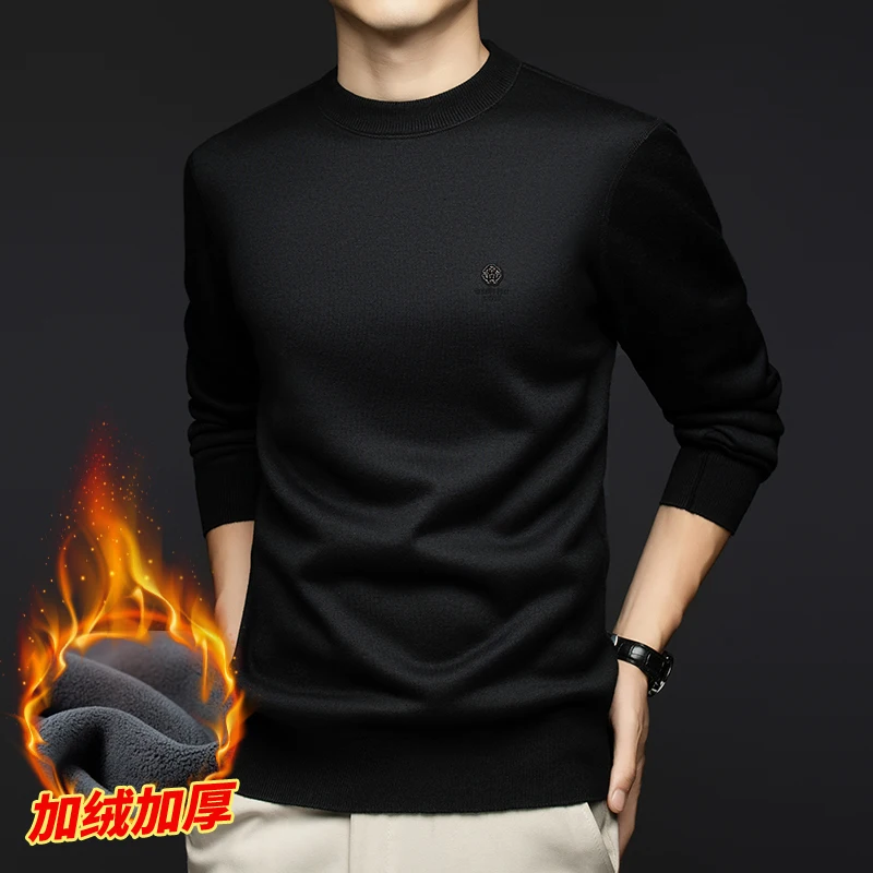 

Men's Knitted Shirt 2025 New Style Solid Color Bottom Shirt Autumn Plus Velvet Thickened Versatile