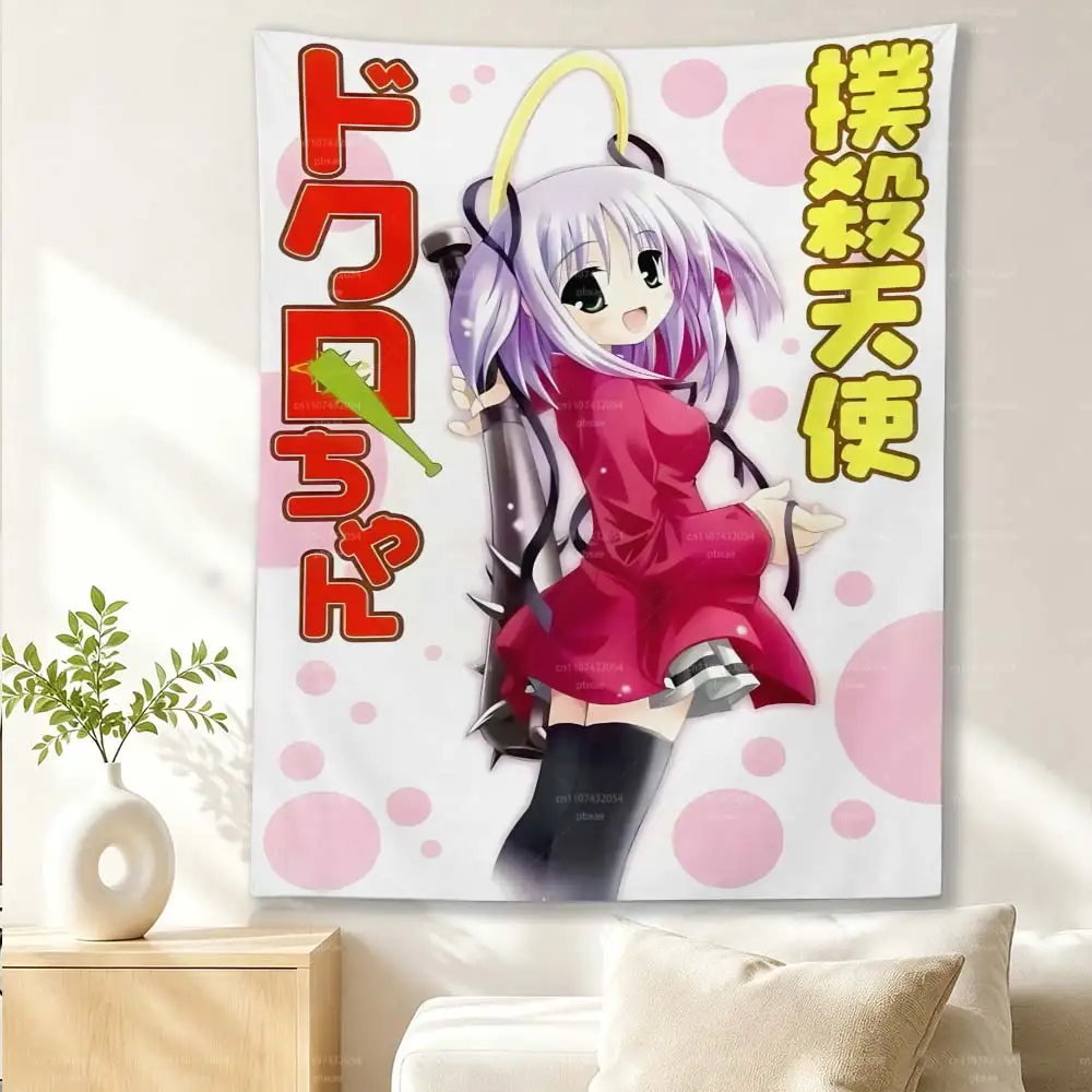 Anime Bludgeoning Angel Dokuro Chan Tapestry Cute Purple Hair Girl Wall Hanging Japanese Manga Background Cloth Bedroom Dorm