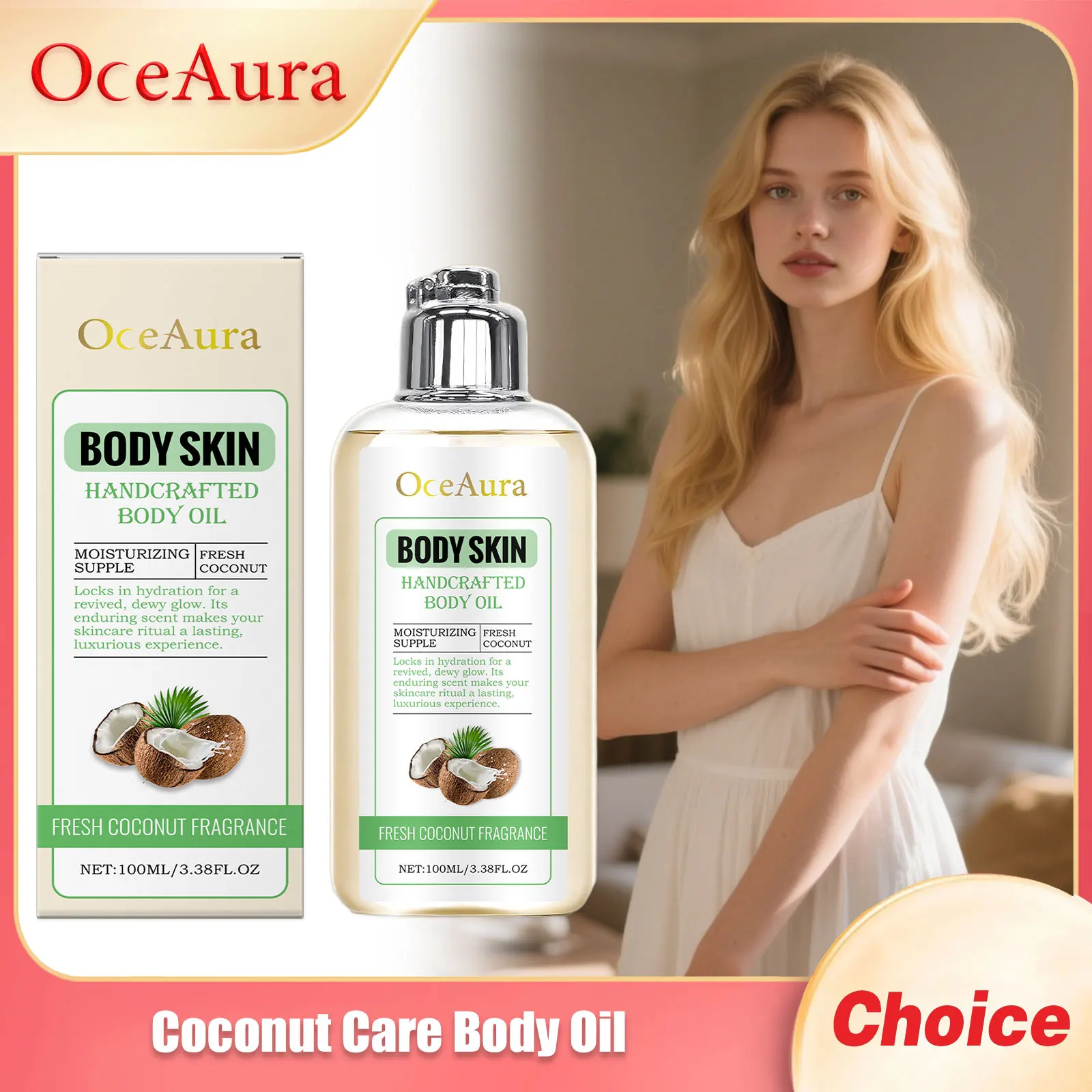 

OCEAURA Coconut Body Nourishing Oil shrink pores Brighten luster deep hydrate improve roughness lasting fragrance Body Sooth Oil