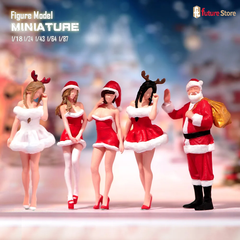 

Miniatures 1/87 1/64 1/43 1/24 1/18 Christmas Girls Outfit Santa Claus Figure Mini Figurines Doll Model Outdoor Scene Props