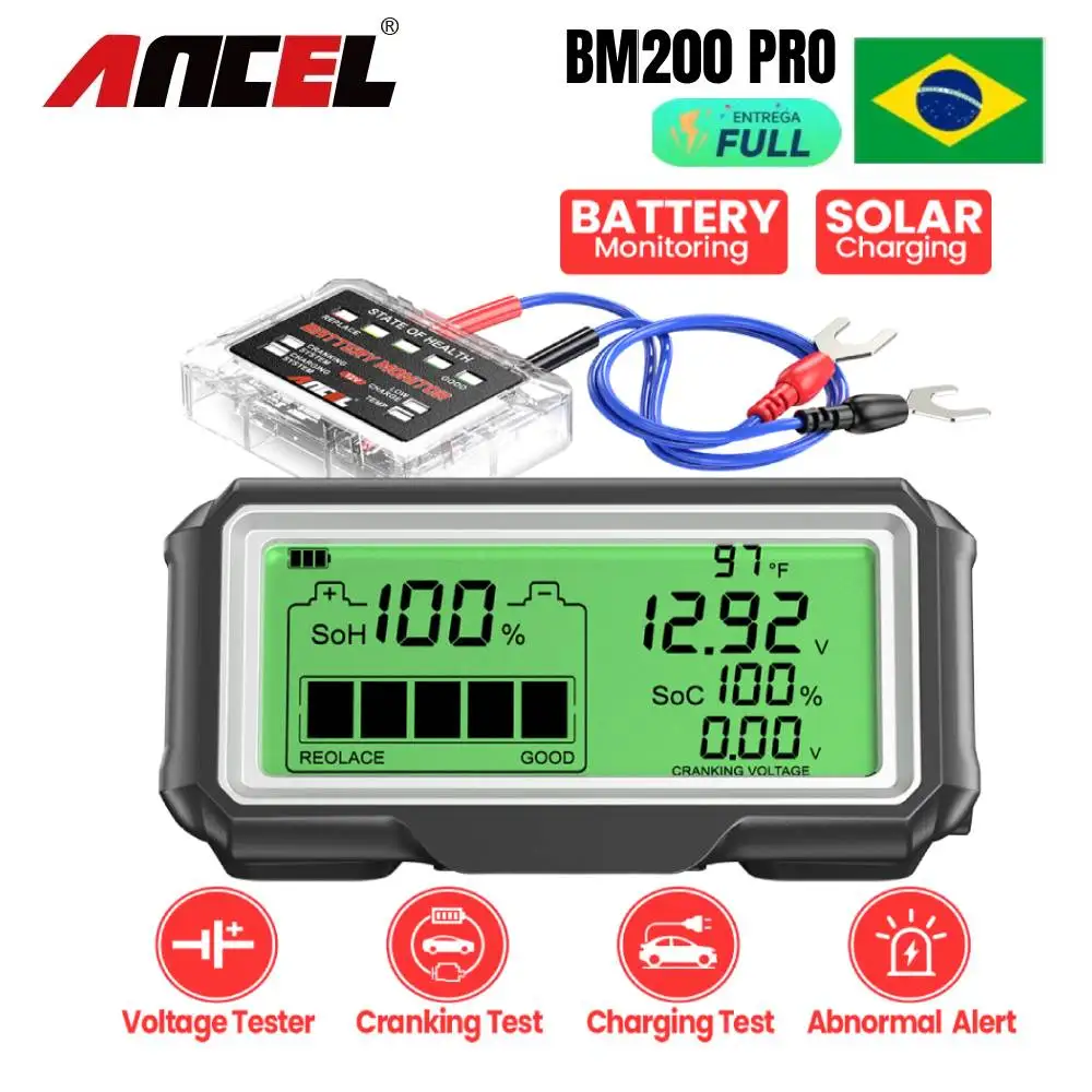 

12V Battery Tester LED Battry Monitor Display Battery Health SOH SOC Wireless Battery Analyzer Voltage Tester ANCEL BM200 Pro