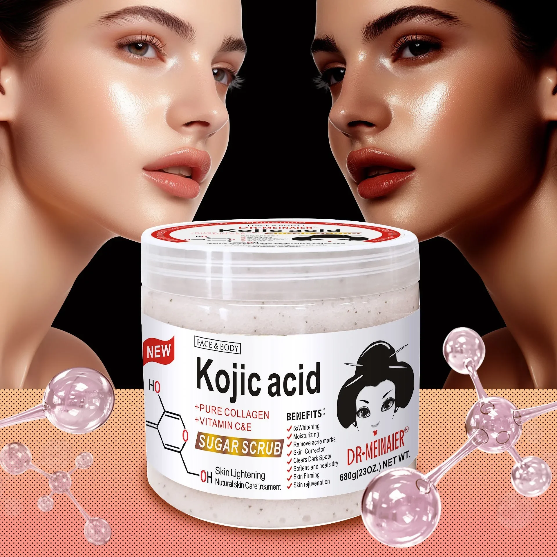 Kojic Acid Bath Salt Brightening Moisturizing Scrub Deep Exfoliation Chicken Skin Improvement Acne Muscle 680g Skincare