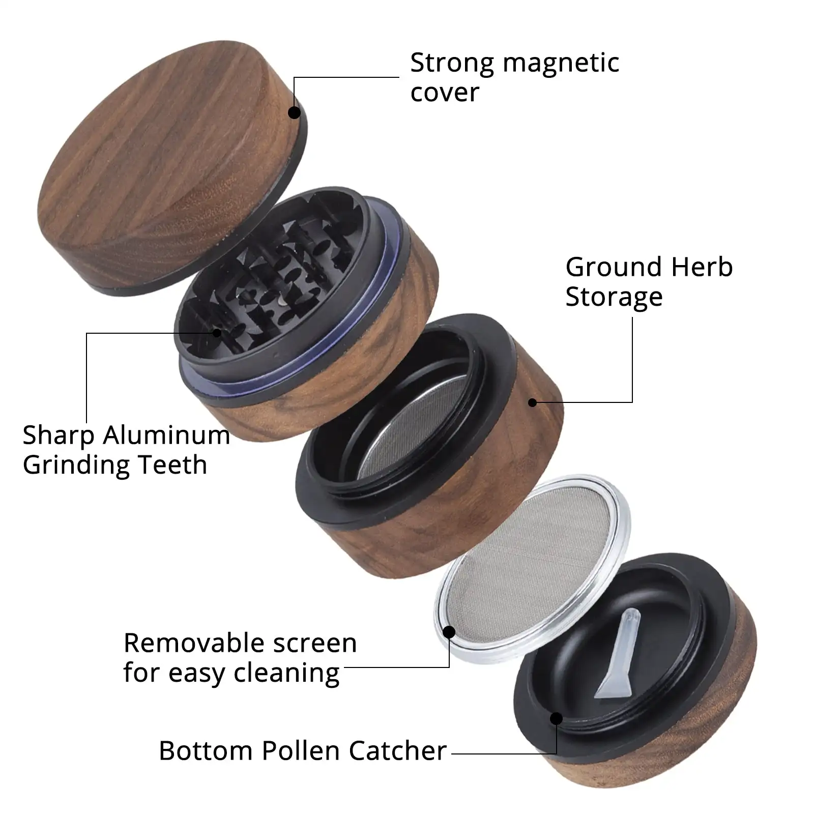 Wooden 4 layer High-grade and   aluminium alloy herb grinder  63mm  smoke herb  grinders spice mill cigarette accessorie