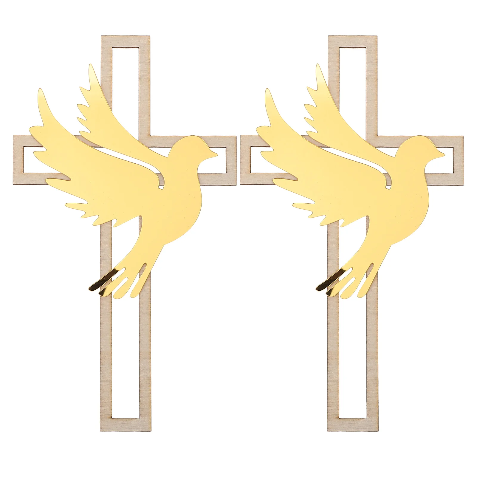 

2pcs Wooden Cross Pigeon Cake Toppers for Baptism Party Decorations Acrylic Cupcake Toppers Wedding Dessert Accessories