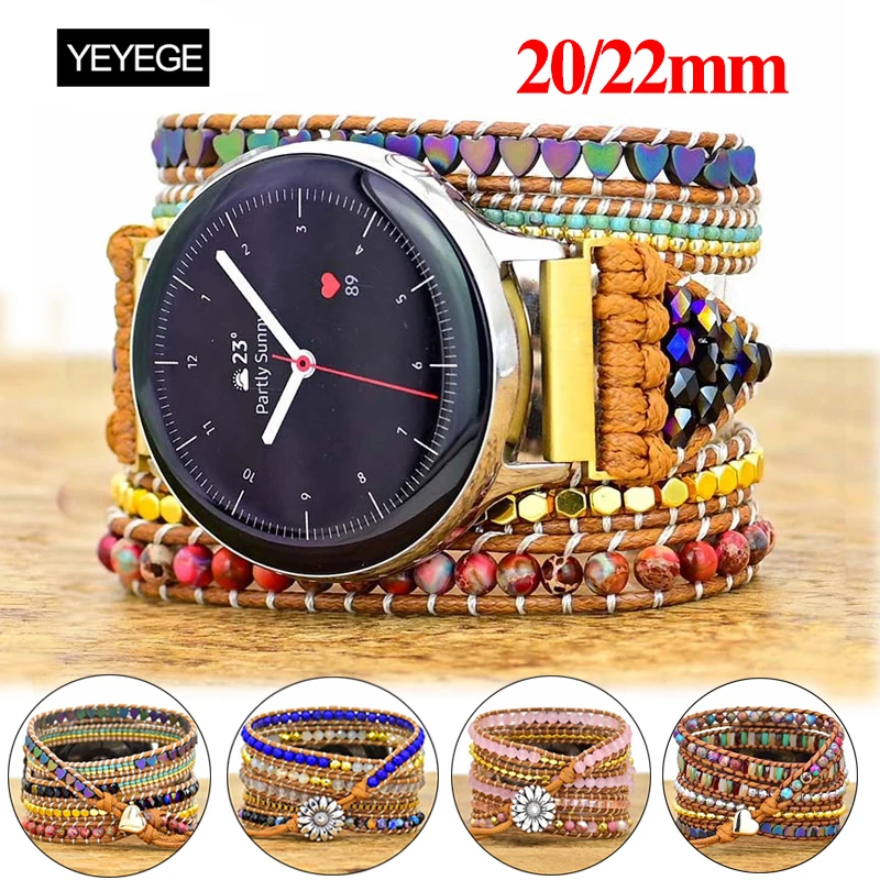 22mm 20mm Strap For Samsung galaxy watch 4 3 41 45mm Active 2 Band GT2 GT3Pro Boho Natural Stone Band Amazfit Bip GTS 2 2e GTR