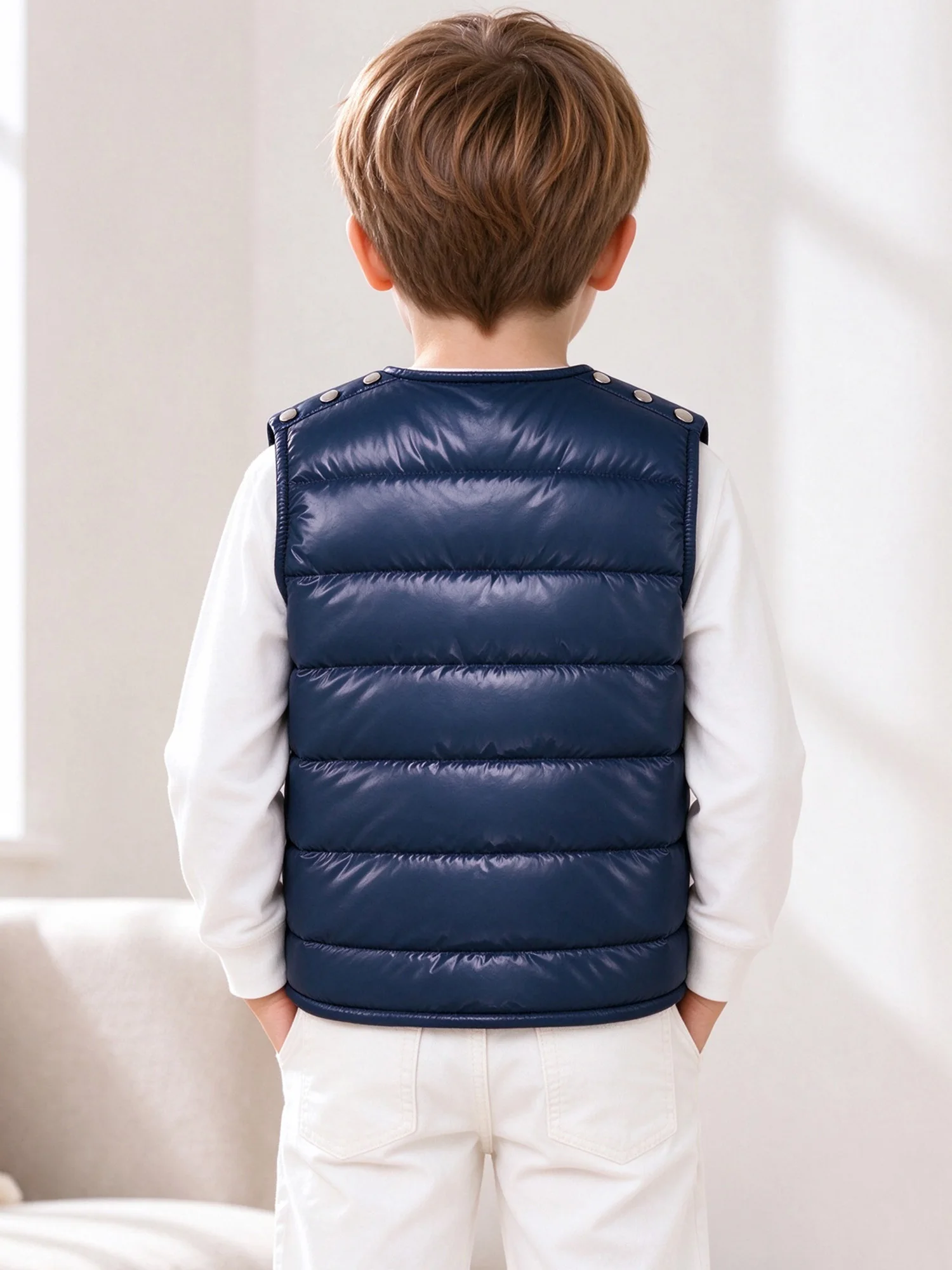 Kid Boys Girls Glossy Padded Press Buttoned Vest Waistcoat Lightweight Water-resistant Packable Tank Top for Outdoor Activities