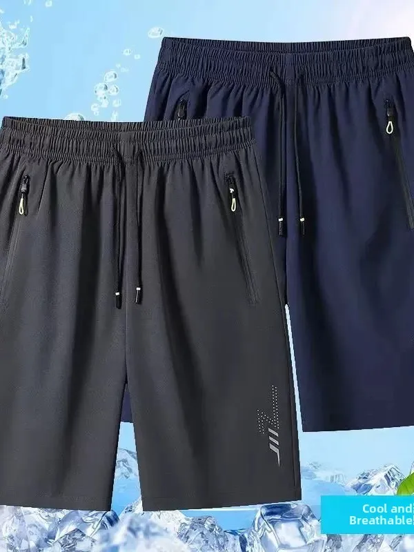 

Men's Summer Ice Silk Quick Dry Breathable Loose Running Shorts Casual Sports Pants Polyester Fiber mid Waist Straight Leg