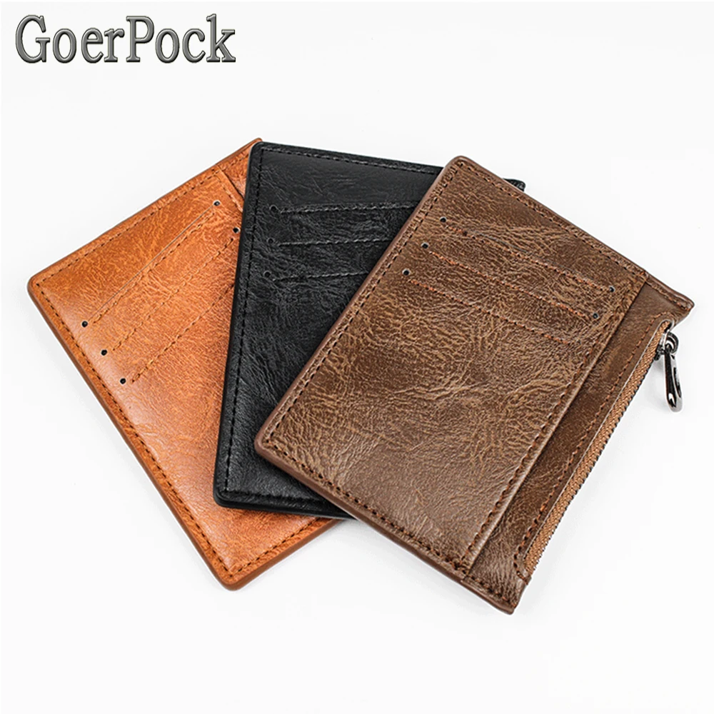 New High-end Slim Fashion Leather Wallet Credit ID Card Holder Purse Money Case For Men Women multi-function Zipper Bag Gifts