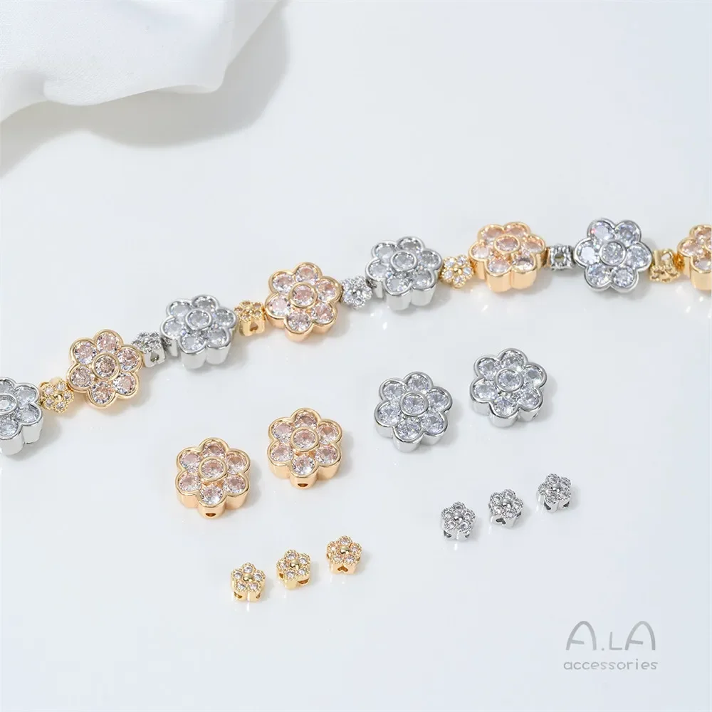 

Z466 14K Gold-plated Zircon Plum Blossom Bead Handcrafted Diy String of Pearl Crystal Bracelets, Necklaces, Jewelry Accessories