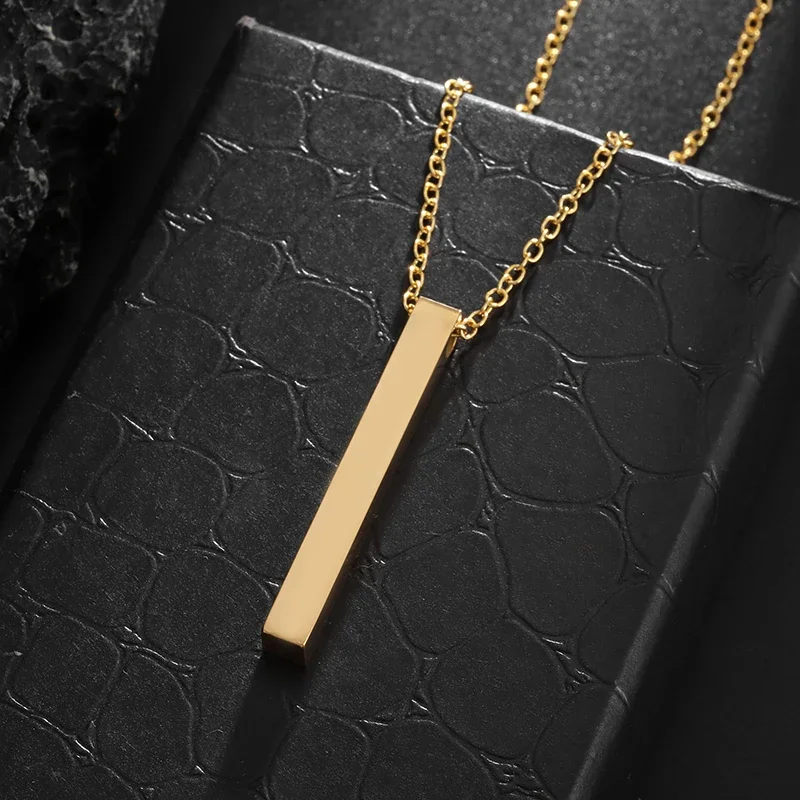 Stainless Steel Polished 3D Glossy Cubic Column Pendant Necklace Suitable for Men and Women Personalized Casual Jewelry Gifts