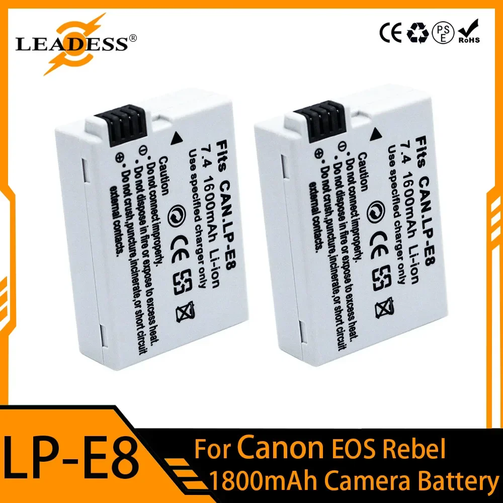 1800mAh LP-E8 Lithium Ion Battery 7.4V Rechargeable Battery for Canon EOS 550D 600D 650D 700D Kiss X6 X5 X4 Rebel T2i T3i Camera