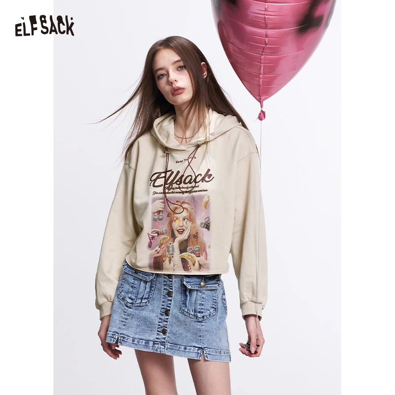 

ELFSACK Vintage Graphic Hoodie for Women, Pop Art Portrait Sweatshirt, Streetwear Aesthetic Crop Top for Spring Casual Outfit