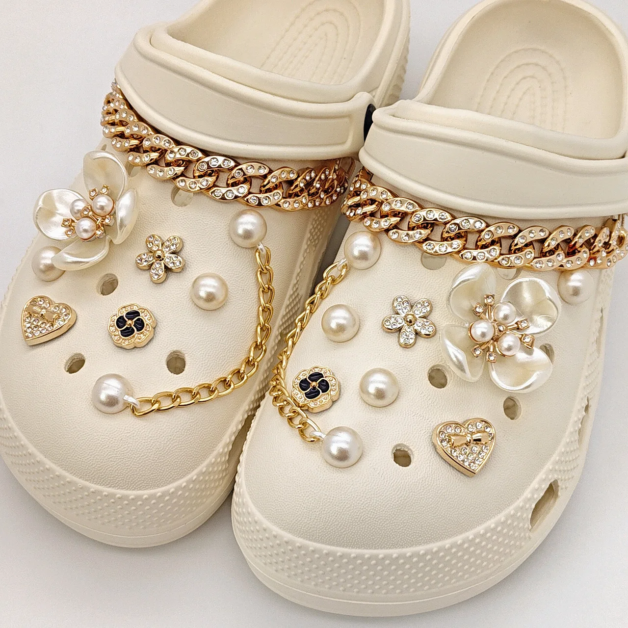 Floral Pearl Shoe Charms for Crocs Garden Shoes Decorations Set Women Elegant Accessories Wedding Beach Party DIY Slipper Decor