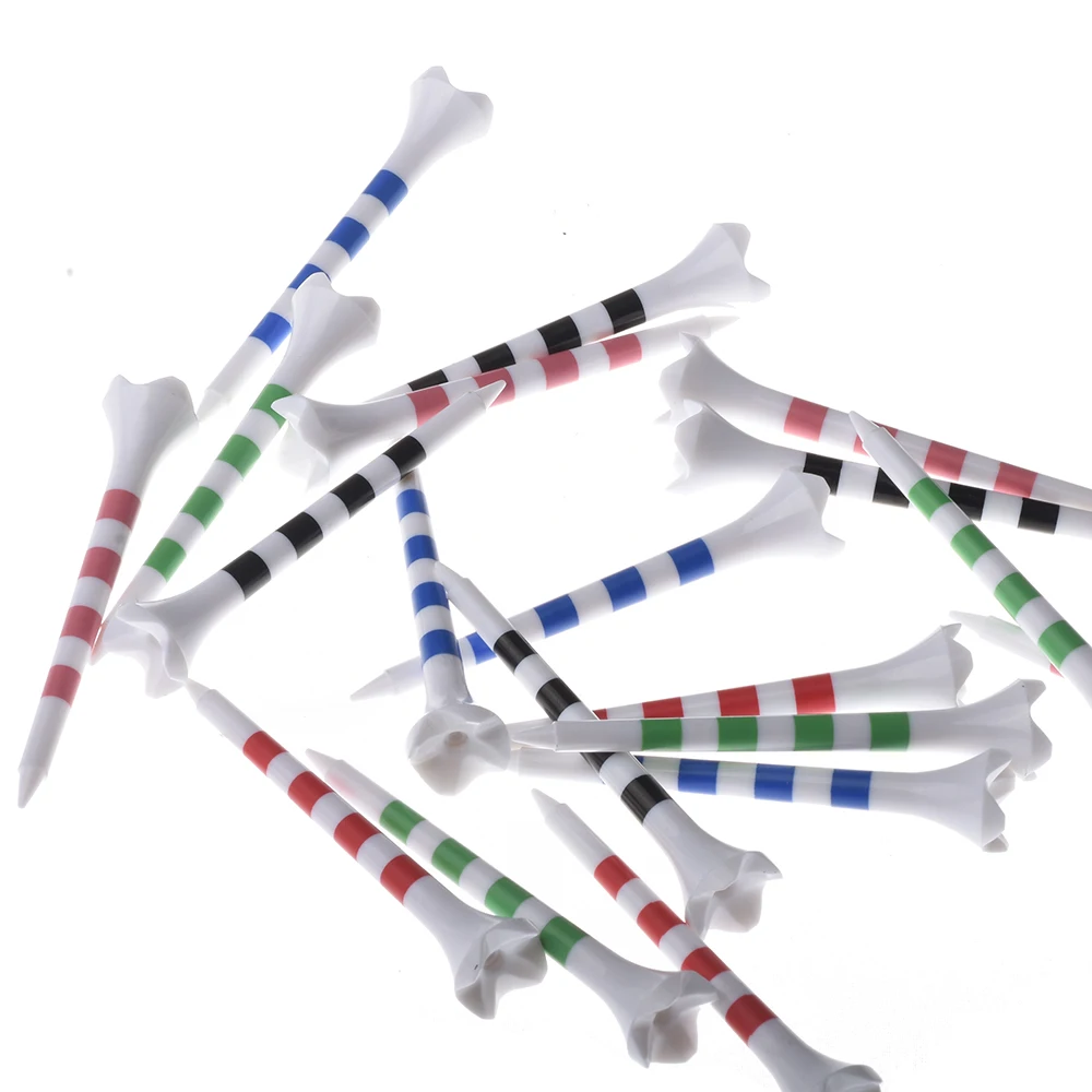 New 20pcs/Bag Plastics Golf Tees With Red/Black/Blue/Pink/Green Stripe Mark Scale 70/83mm 2 Size Colorfull Golf Ball Holder