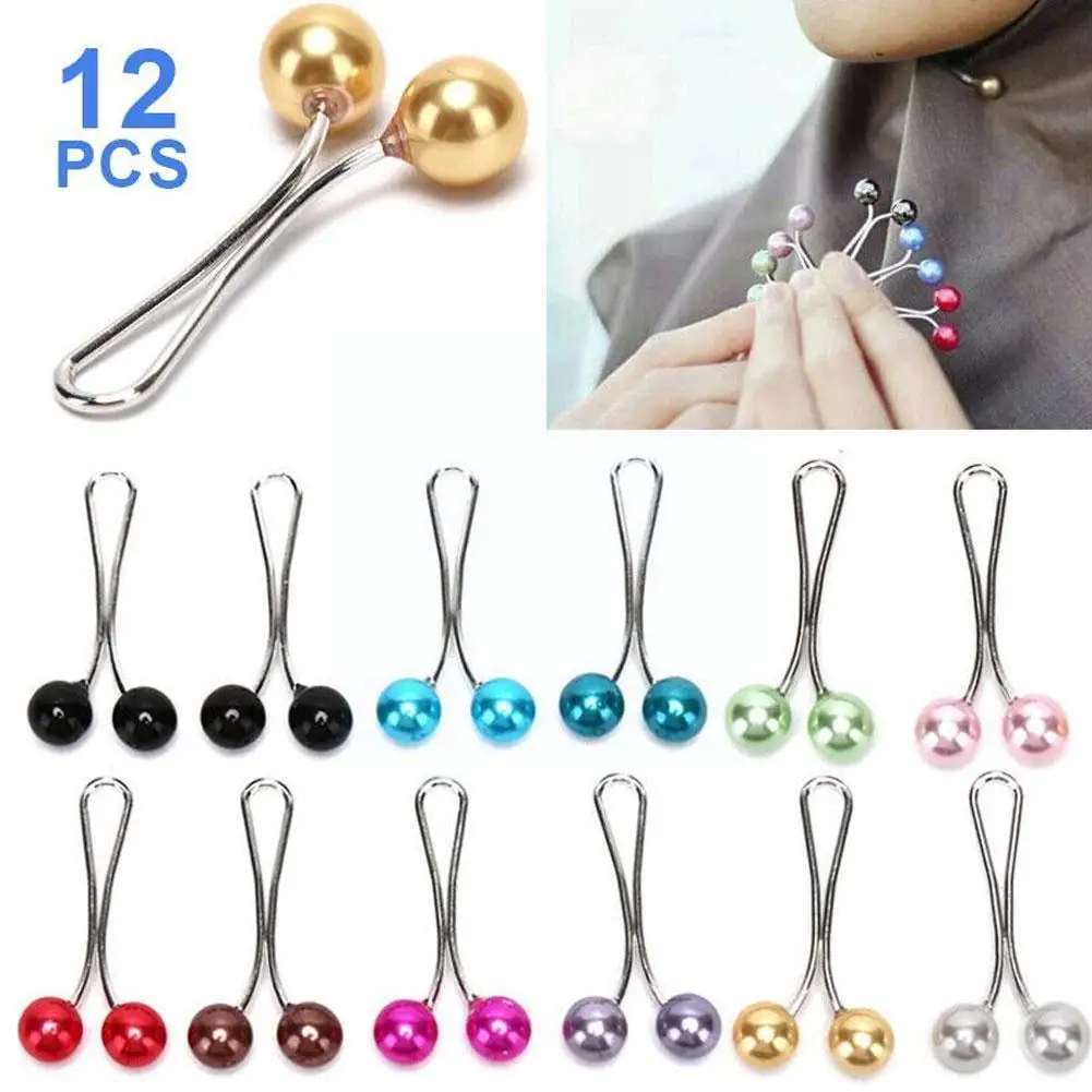 12pcs Multicolor Headscarf Pearl Pins Clips Pins For Women Hijab Scarf Clips Muslim Arab Shawl Islamic Accessories Women Je H7N9