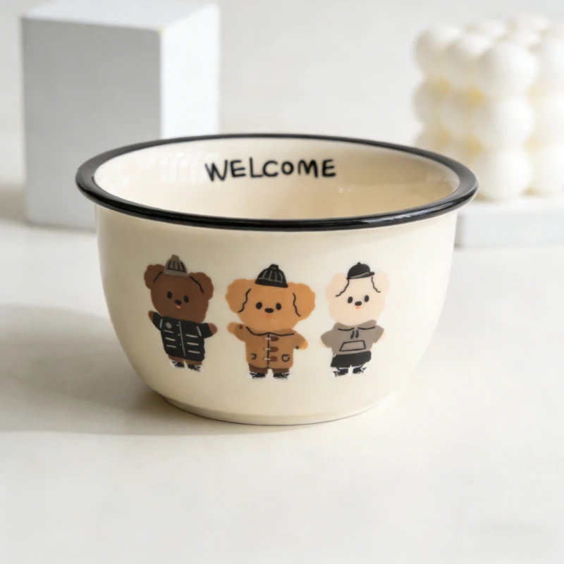 

Cute Puppy Ceramic Tableware Set Creative Home Rice and Soup Bowl Exquisite Dinner Plate and Dish Set for Family Use and Gifting