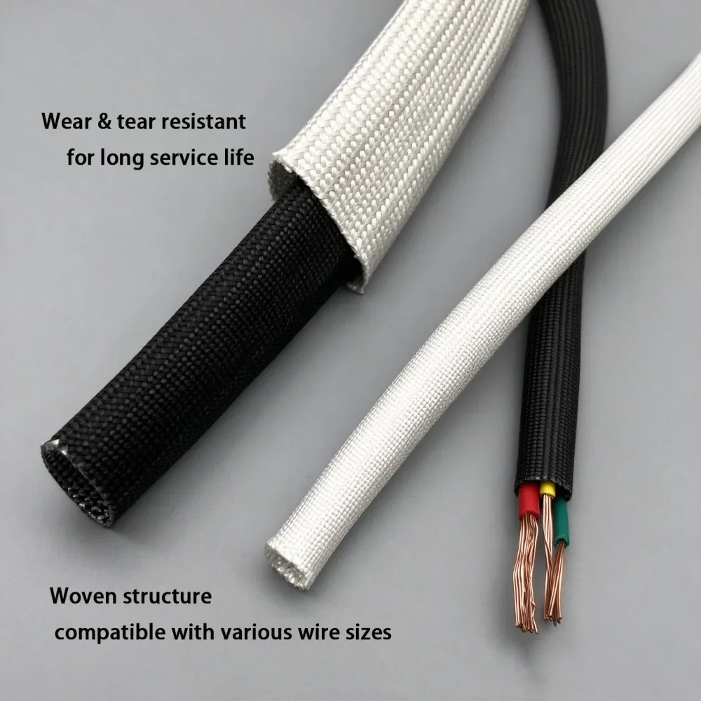 Braided Fiberglass Sleeve 600 Deg.C 1 ~ 35mm High Temperature Chemical Glass Insulation Soft Fiber Tube Sleeving Cable Protector