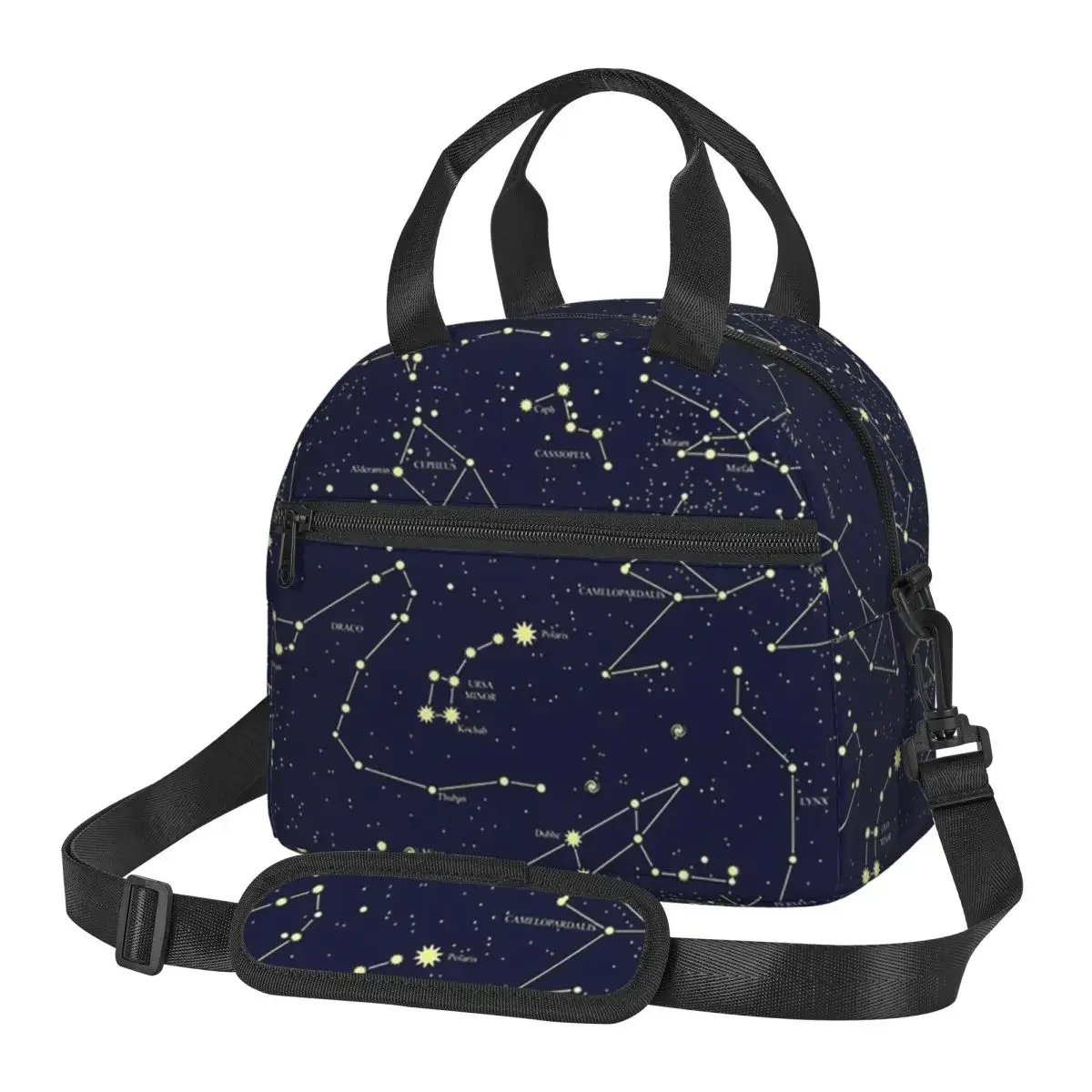 Night Sky Golden Celestial Stars Zodiac Constellations Insulated Lunch Bag for Women Kids Food Boxes Thermal Lunch Box Tote