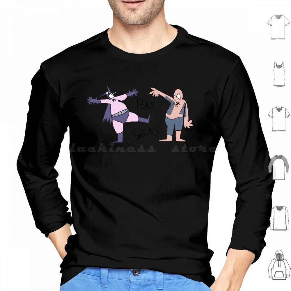 Bes Fwens Hoodie Cotton Long Sleeve Baman Piderman Friends Friendship Friend Friendly Bestie Besties Fwens Saying Sayings