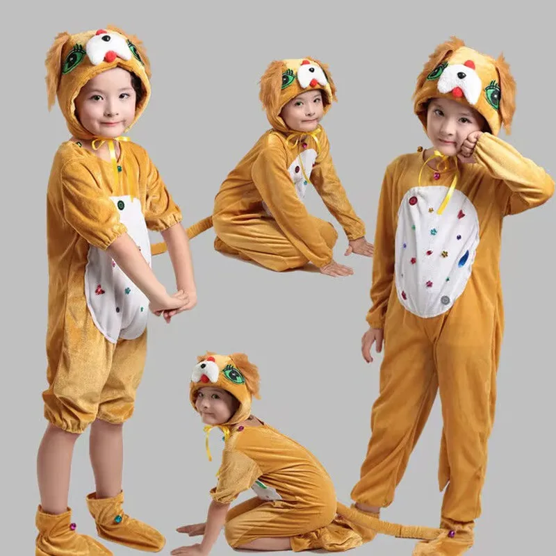 Costume per cani Unisex marrone giallo per bambini manica lunga Cartoon Cute Animal Clothing Suit School Dance