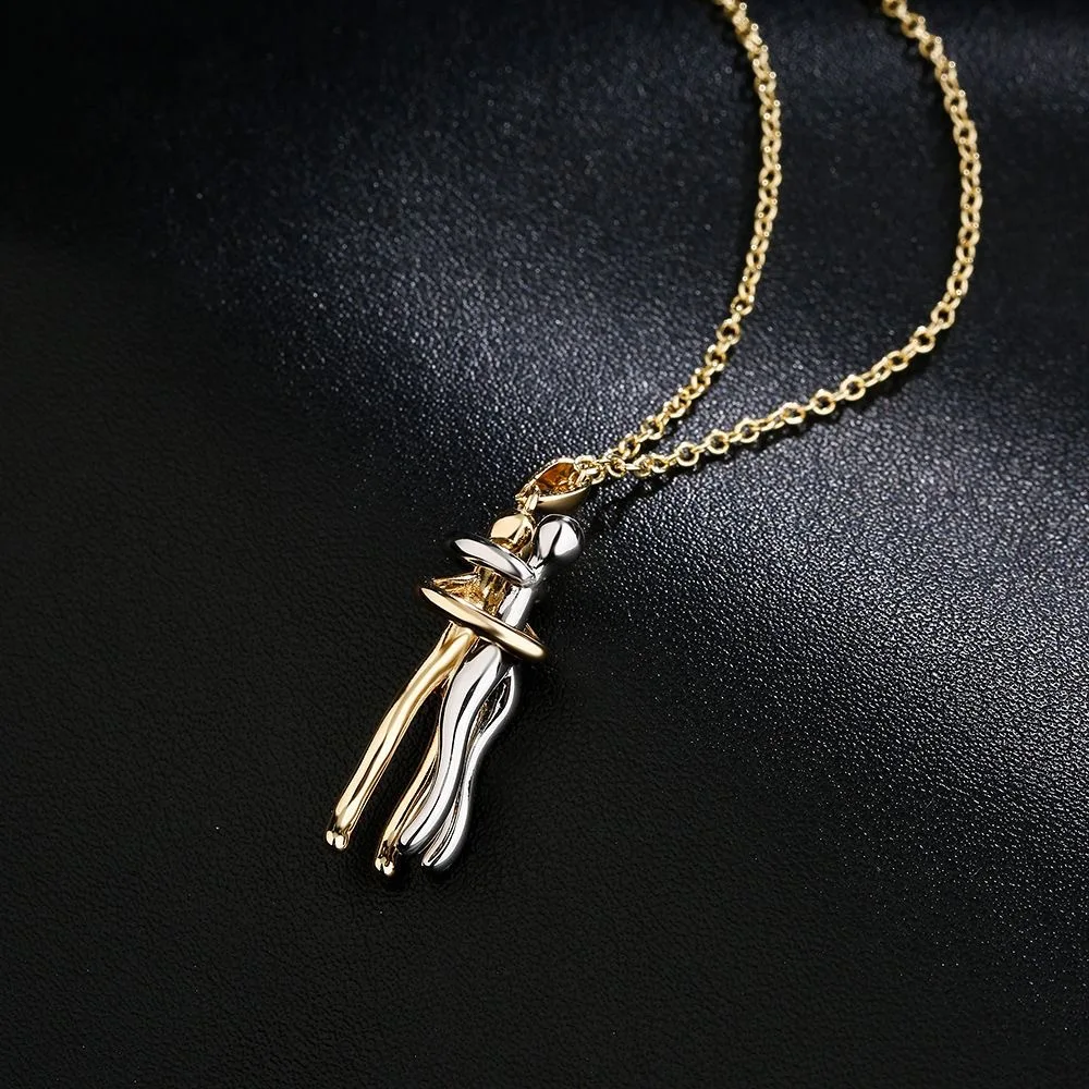 ANENJERY 316L Stainless Steel Couple Hug Pendant Necklace for Lover Anniversary Valentine\'s Day Wedding Classic Jewelry Gifts