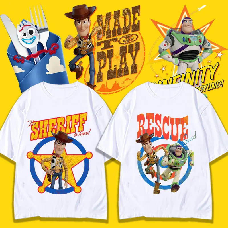 

Toy Story co-branded short-sleeved T-shirt women summer anime Woody Buzz Lightyear Strawberry Bear print clothing trend