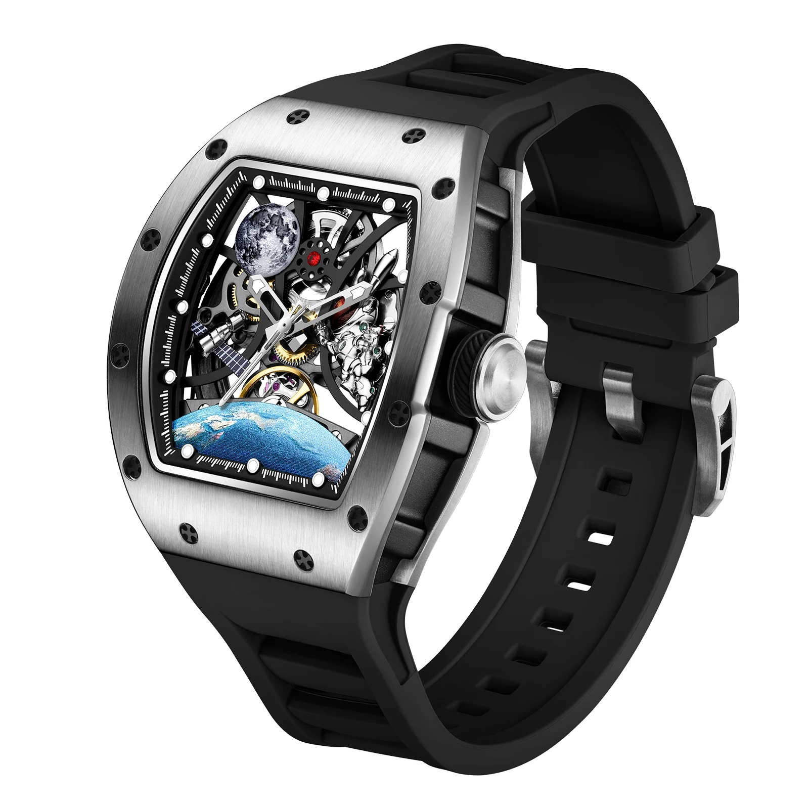 Man's Tourbillon Watch Date Week Stainless Steel Men Watch Waterproof Automatic Mechanical Military Luxury Watches