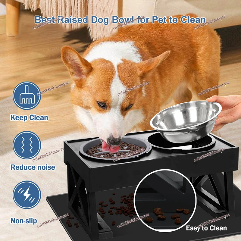 

Elevated Dog Bowls with 2 Stainless Steel Non-Slip Adjustable Slow Feeder Adjustable Raised Bowl for Small,Medium,Large Dogs