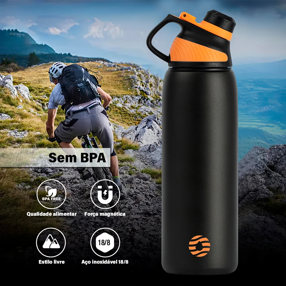 Stainless Steel Double Wall Thermos,Vacuum Flask with Magnetic Cap, Outdoor Sport Bottle,Keep Cold,1000ml