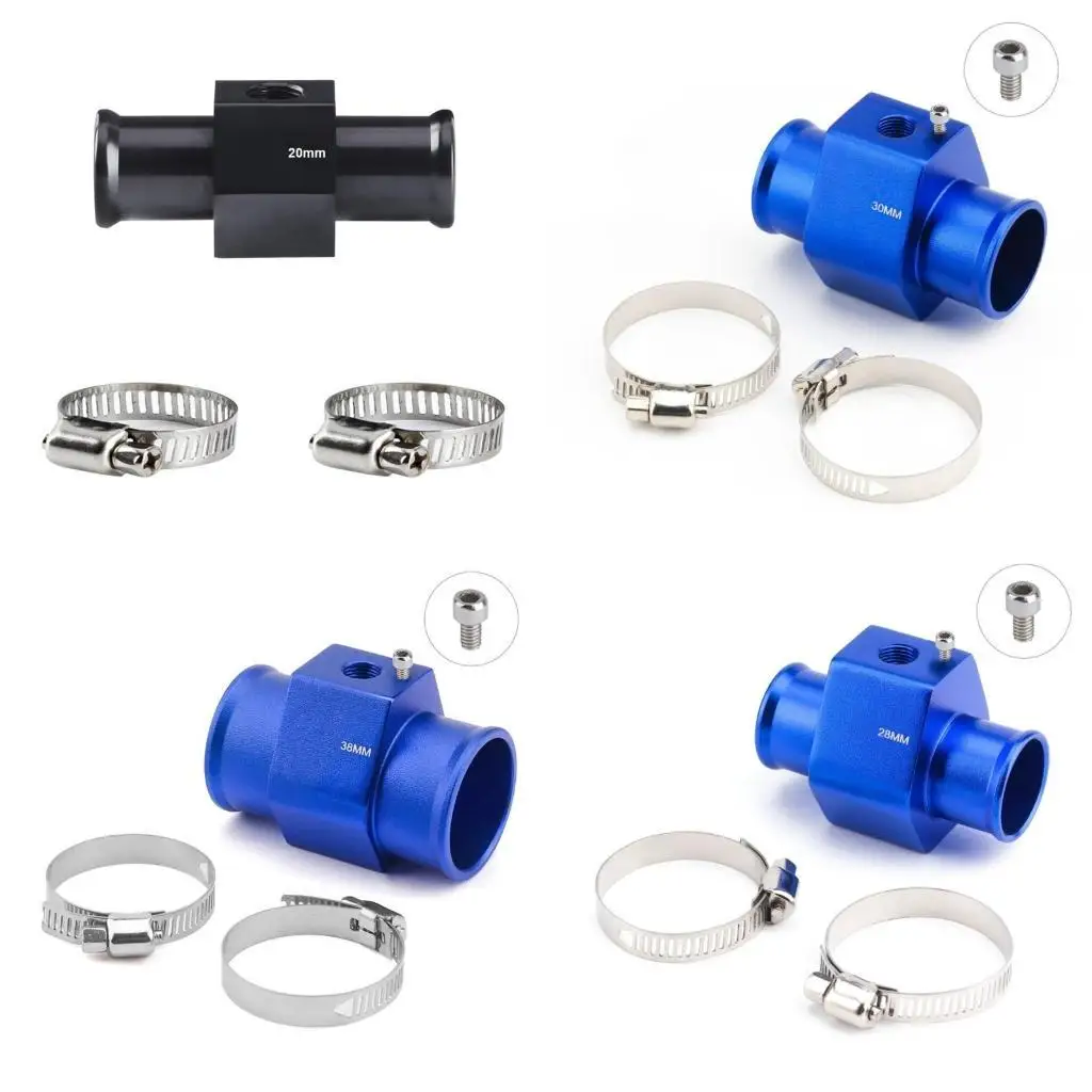 

652F 18/20/22/24/28/30/32/34/36/38/40MM Radiator Adaptor Water Temp Gauge Temp Hose Adapter Attachment Hose Clamps