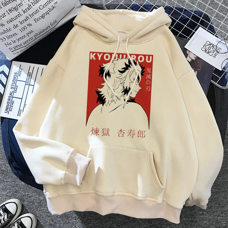 Demon Slayer Japan Anime Men Women Hoodies Rengoku Kyoujurou Print Plus Size Hooded Harajuku Unisex Sweatshirt Pullover Clothing