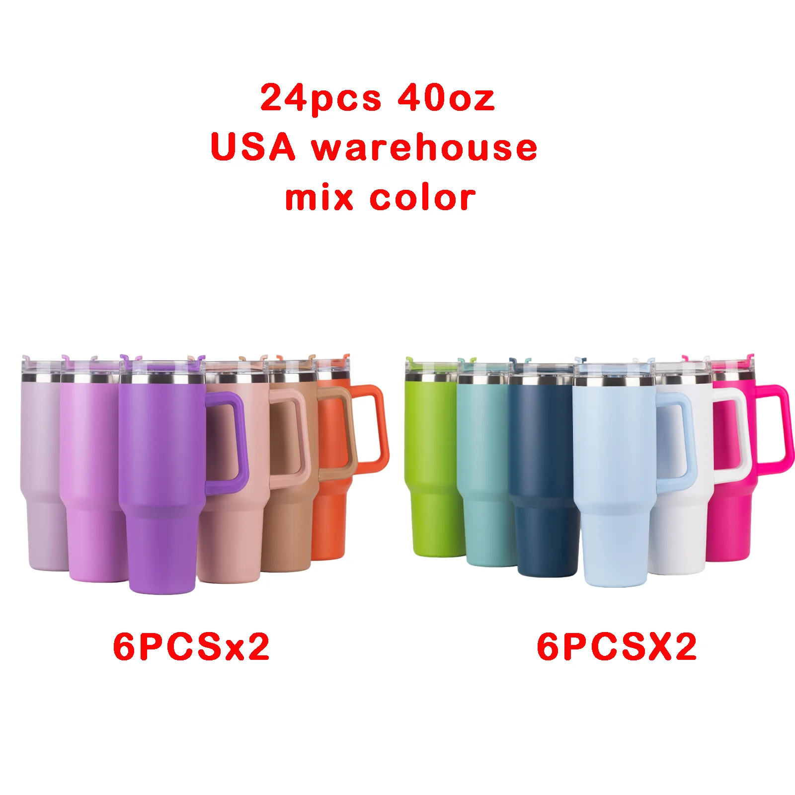 24pack US Warehouse 40oz  Stainless Steel  Double Wall Keep Cold For A Long Time With Handle  Wholesale Bluk Tumbler