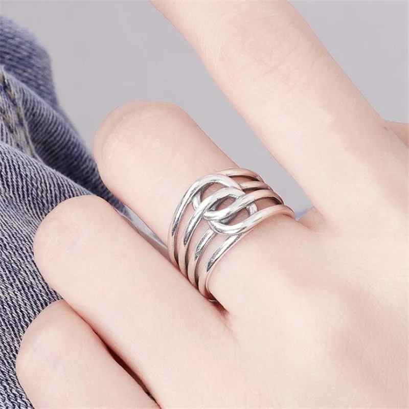 New Personality Temperament Multi-layer Braided 925 Sterling Silver Not Allergic Cross Surround Geometric Opening Rings  TYB508