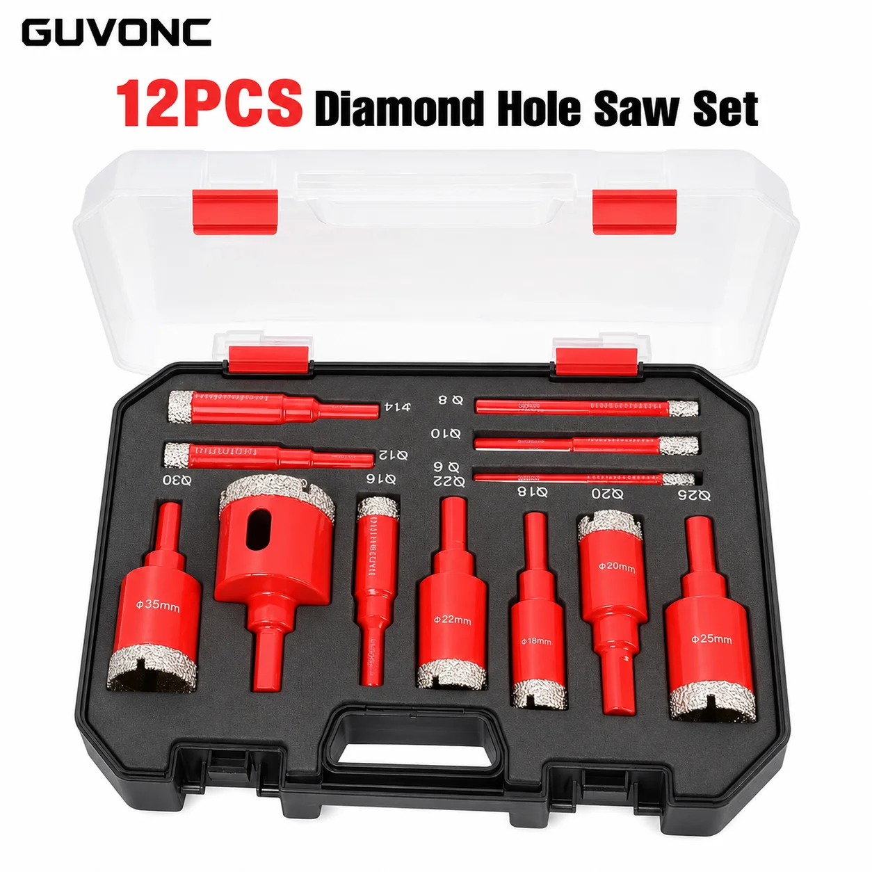 12Pcs Diamond Hole Saw Set 6‑35mm Diamond Core Drill Bits for Tile Porcelain Marble Glass Stone Drilling