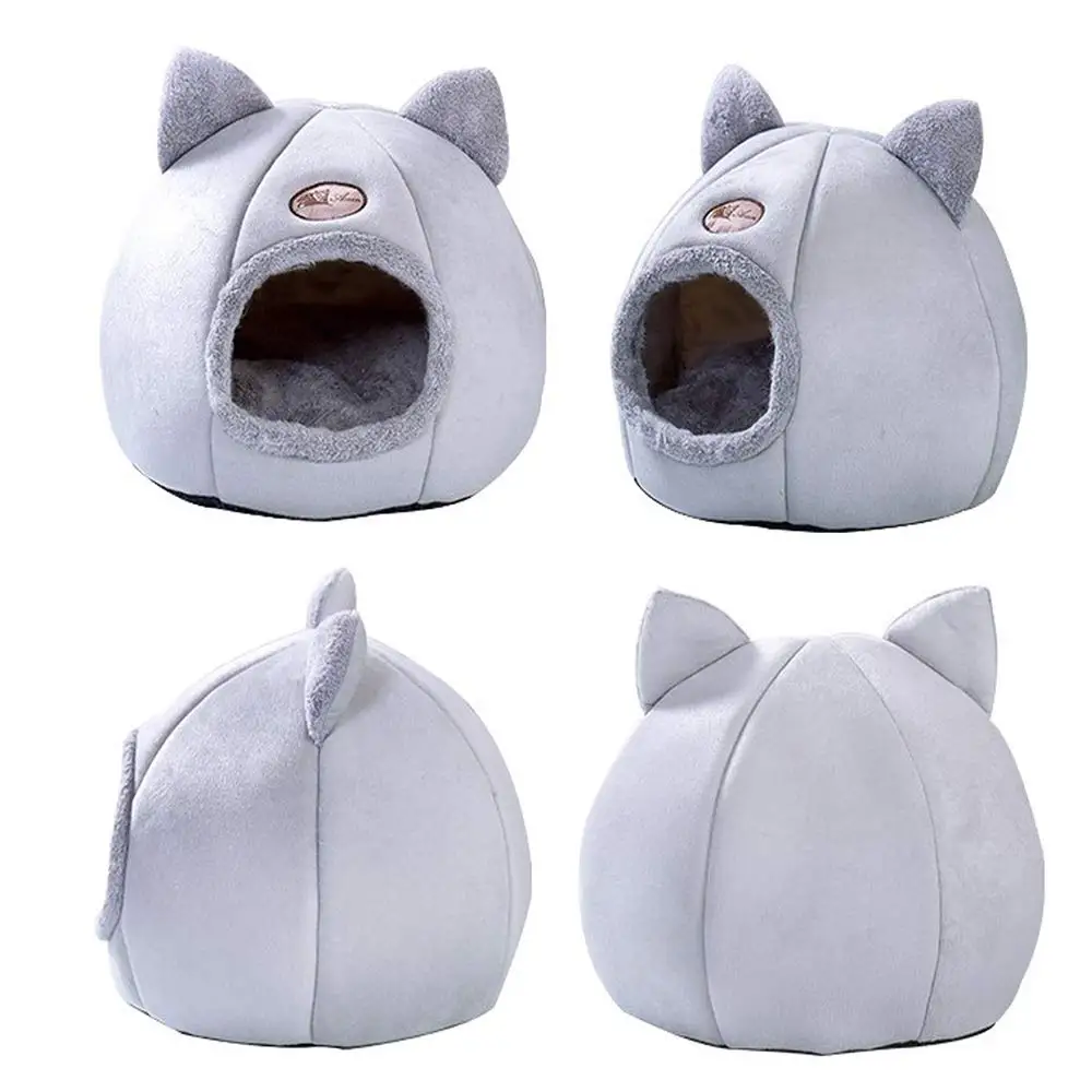 Semi Enclosed Cat Bed with Cute Cat Ear Design Soft Thick Sponge for Warmth durable Non Slip Base Ideal for Cats and Small Dogs