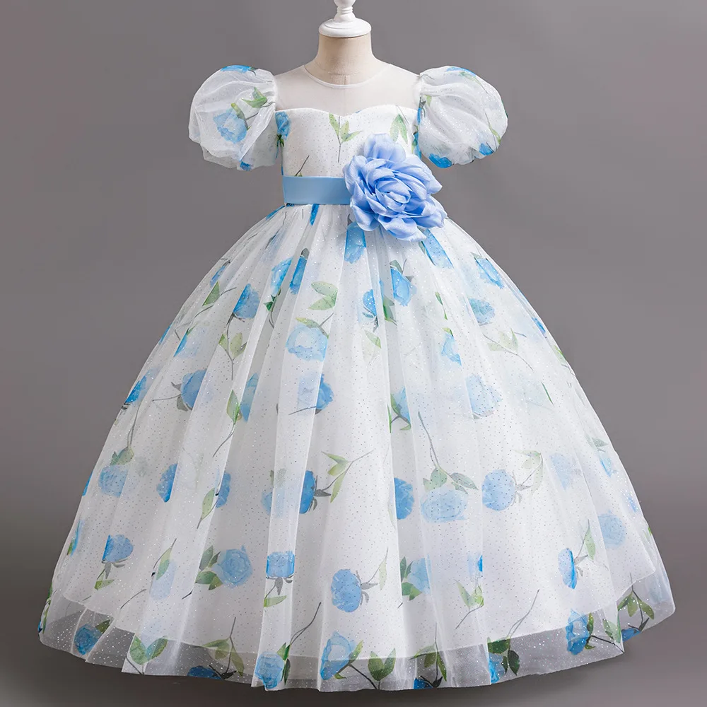 

Элегантные платья с цветочным принтом для девочек, детское праздничное платье с цветочным принтом для девочек, летняя повседневная одежда, повседневные платья для девочек, От 5 до 12 лет