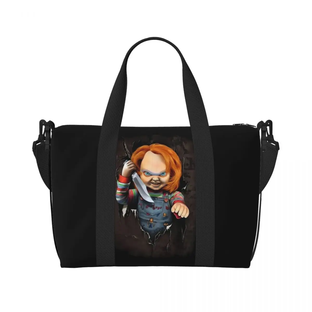 

Детская пляжная большая сумка Chucky на заказ для женщин, фильм ужасов, большое отделение, спортивные пляжные дорожные сумки