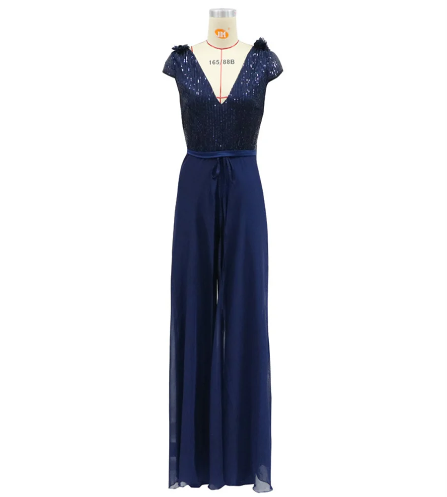 

New short-sleeved irregular V-neck jumpsuit dress for professional women on special occasions