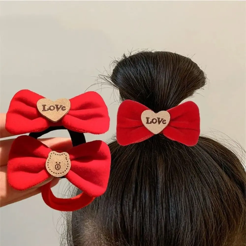 Velvet Red Bow Scrunchies Hair Tie Ponytail Holder Large Intestine Hairband Korean Style Elastic Hair Band New Year Hair Rope