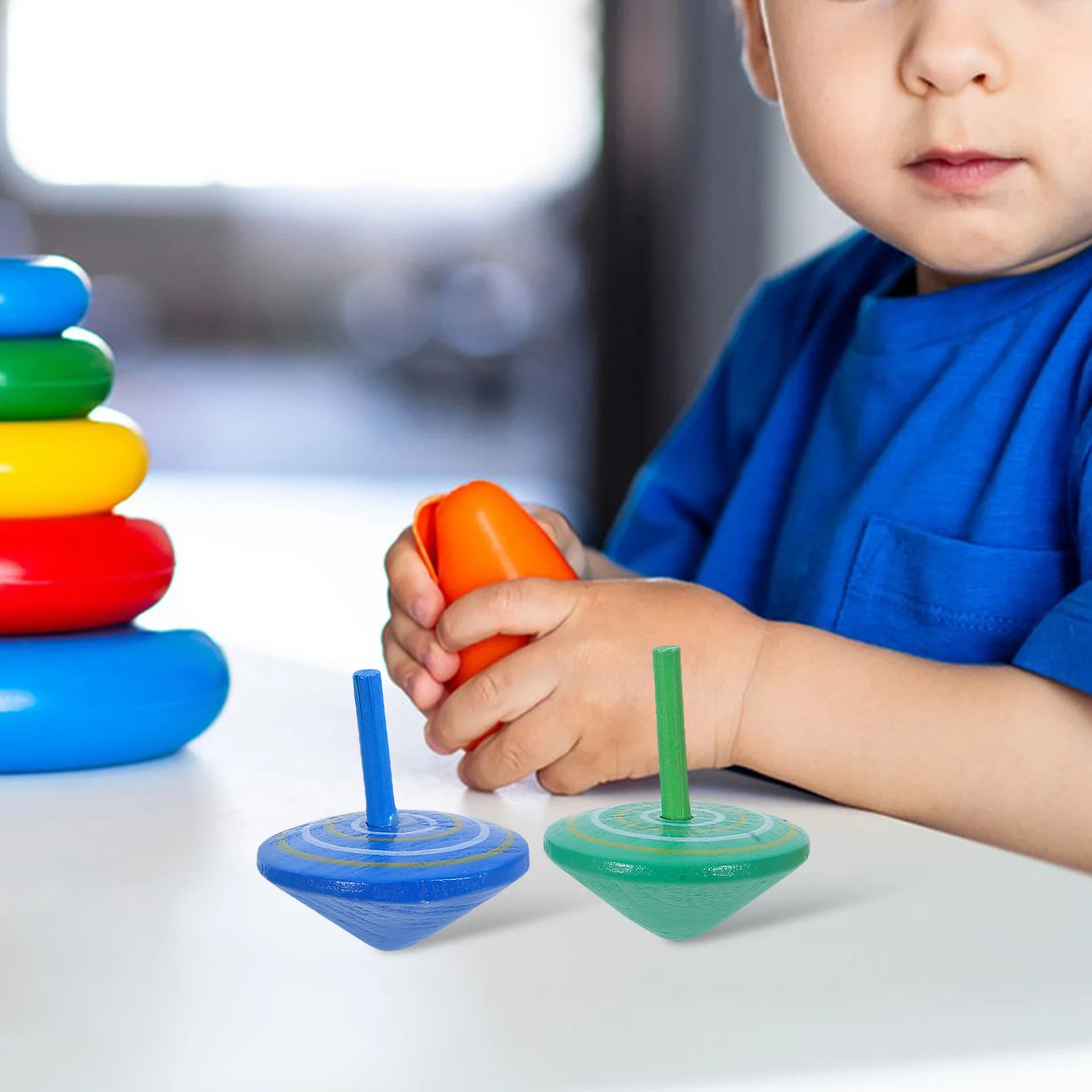 6 pçs pintados de madeira topos brilhante educacional girando jogo mão olho coordenação relaxar topos brinquedo crianças