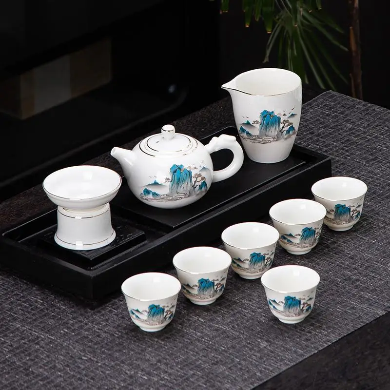 

Ceramic tea set, white porcelain cover bowl teacup set, master handmade tea set gift