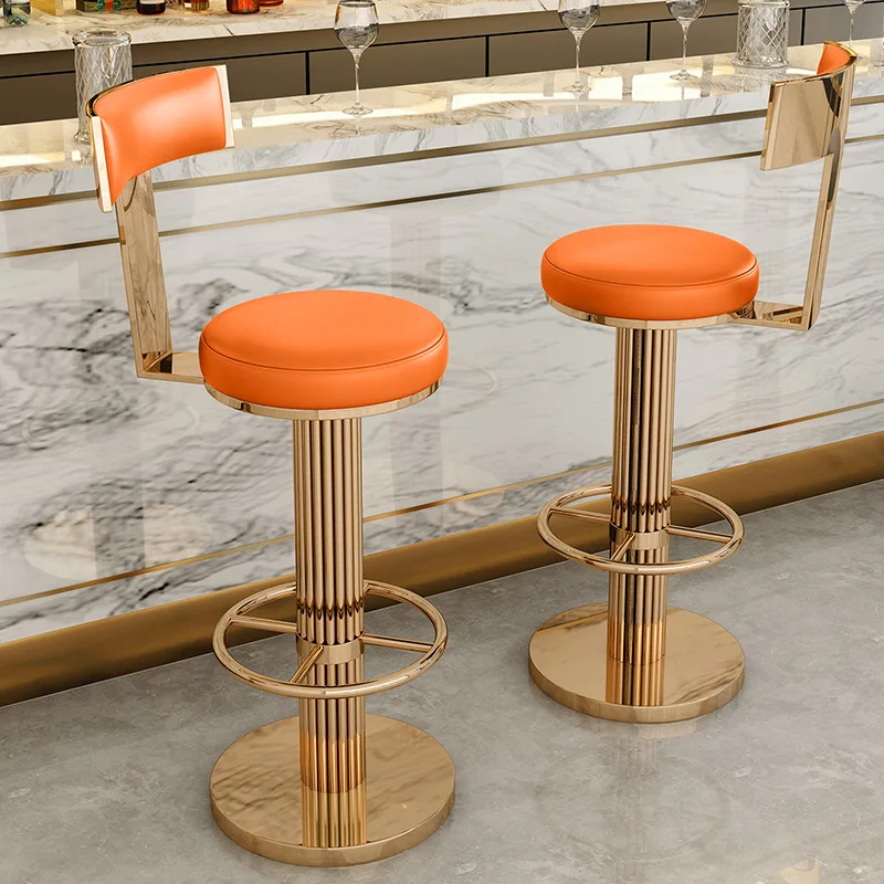 custom，Modern golden orange swivel bar stool parts counter height top barstools kitchen club chairs for breakfast bar