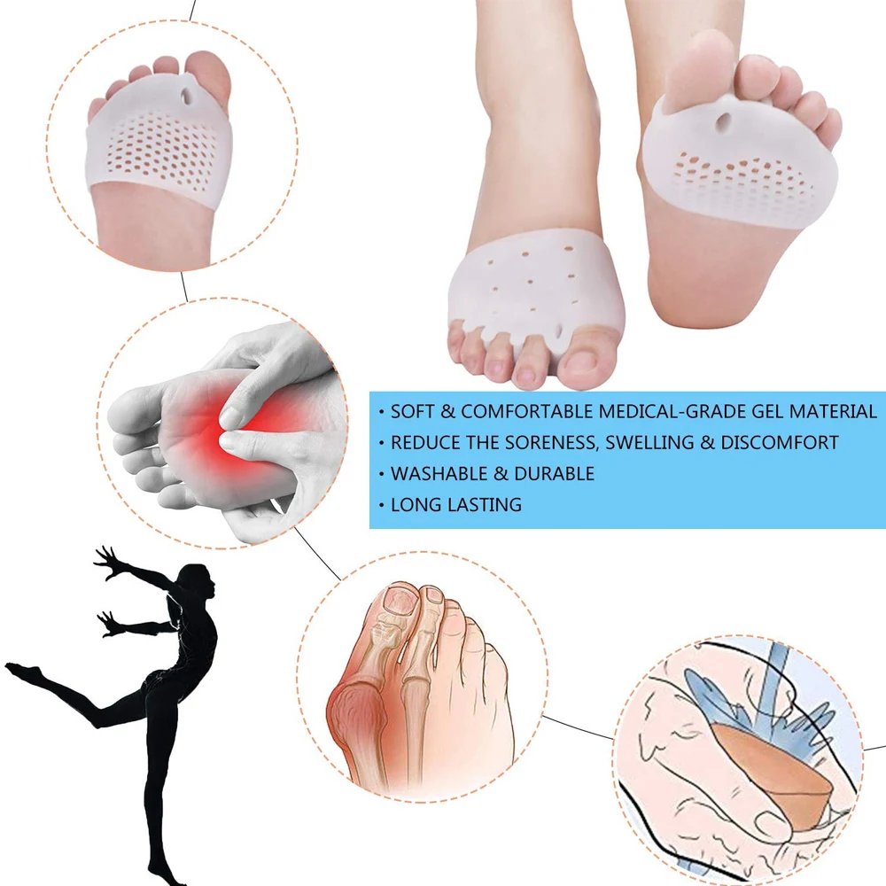 Tcare Foot Care Brace Support Gel Foot Pads, Correct Toes Naturally with Toe Separators Great Choice for Fighting Bunions Unisex