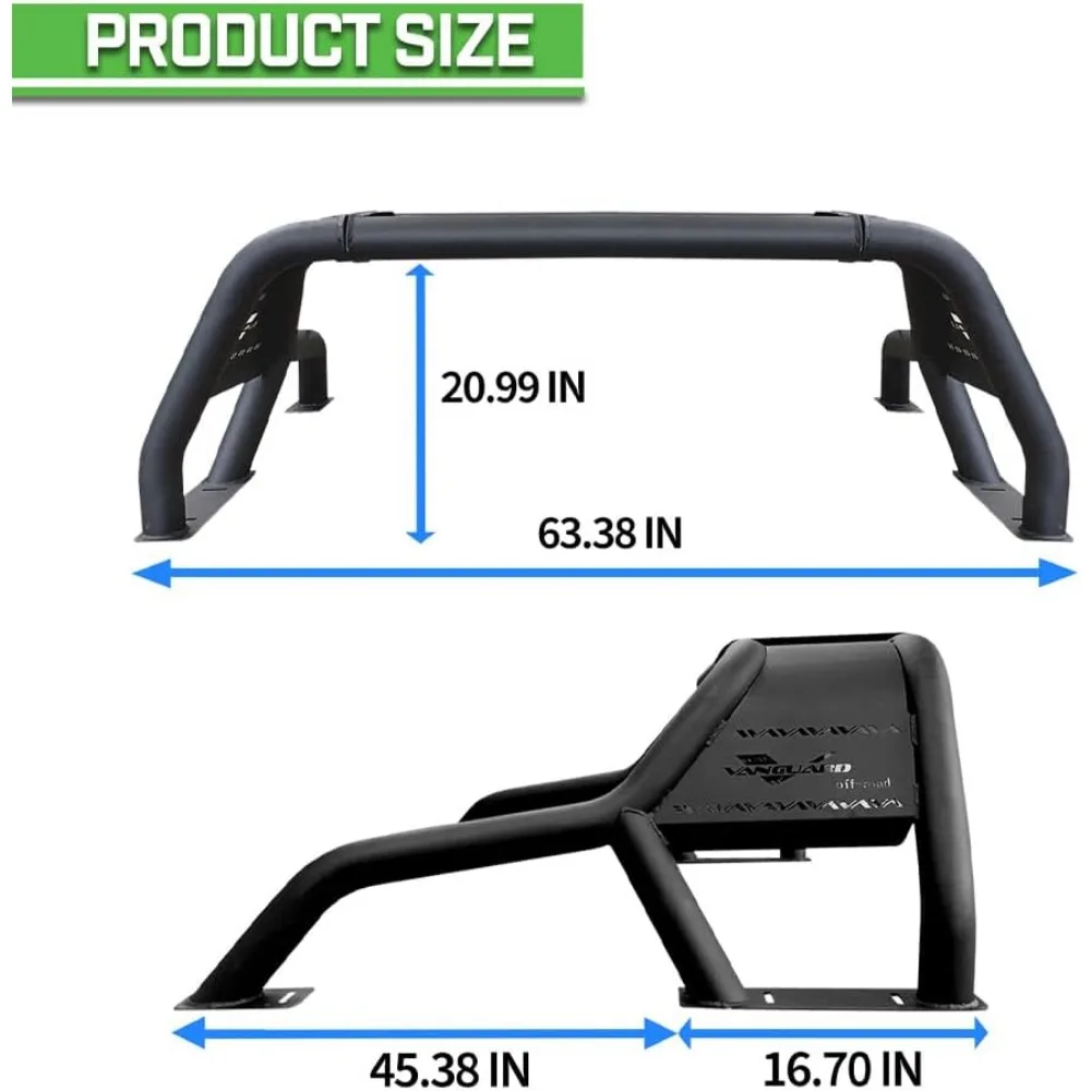 VGRB-1896BK Черный Bravo Bed Bar Roll Bar |   Совместим с Toyota Tacoma 14-24 Colorado / 14-24 GMC Canyon / 05-24 гг.