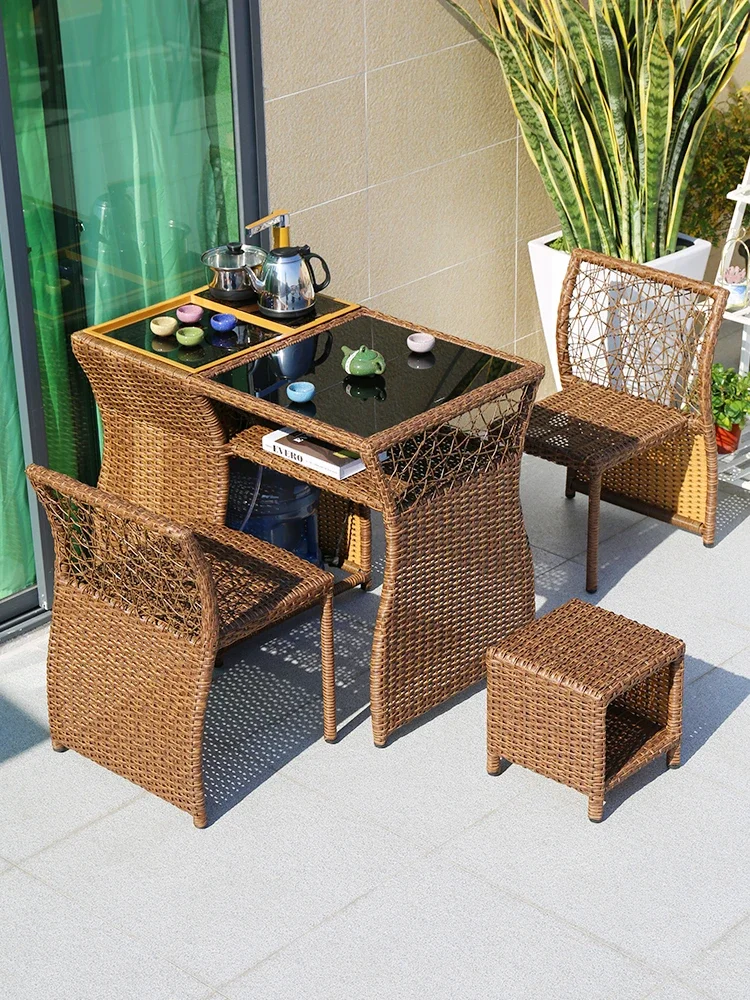 Small table and chair rattan chair three-piece set rattan chair small leisure storage tea table and chair combination